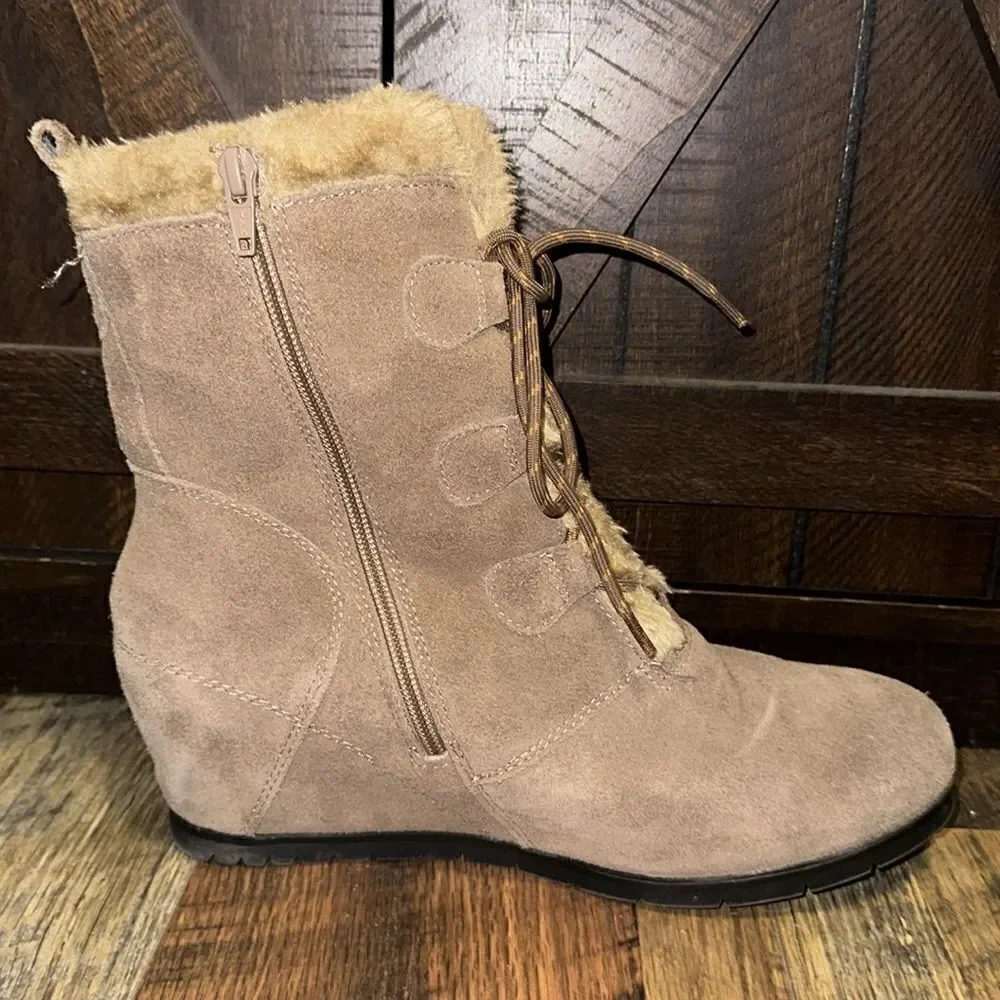 Batetraps Tan “Bonnie” Leather‎ Wedge Booties Size 11